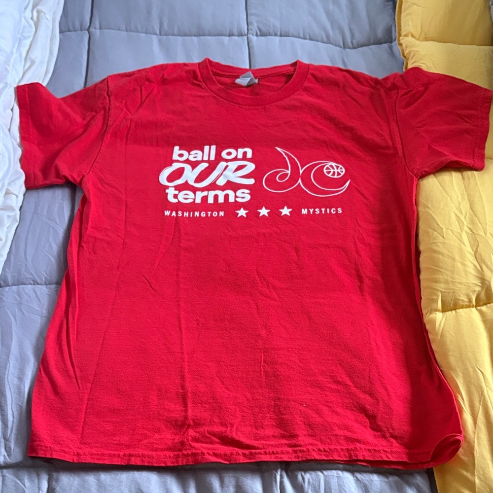 Mystic Red Graphic Tee with White 'Ball on Our Terms' Print